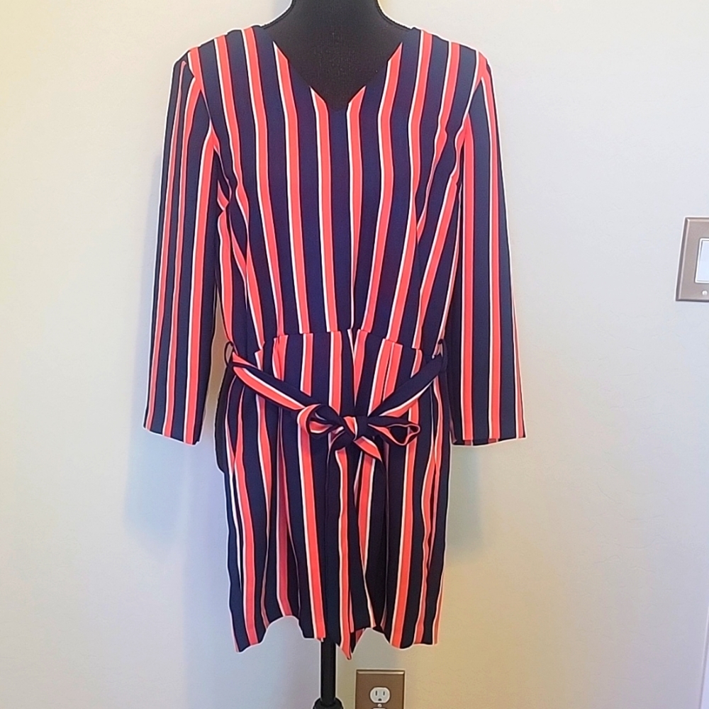 Banana Republic Vertical Stripe Blue & Red Wrap Romper sz 0